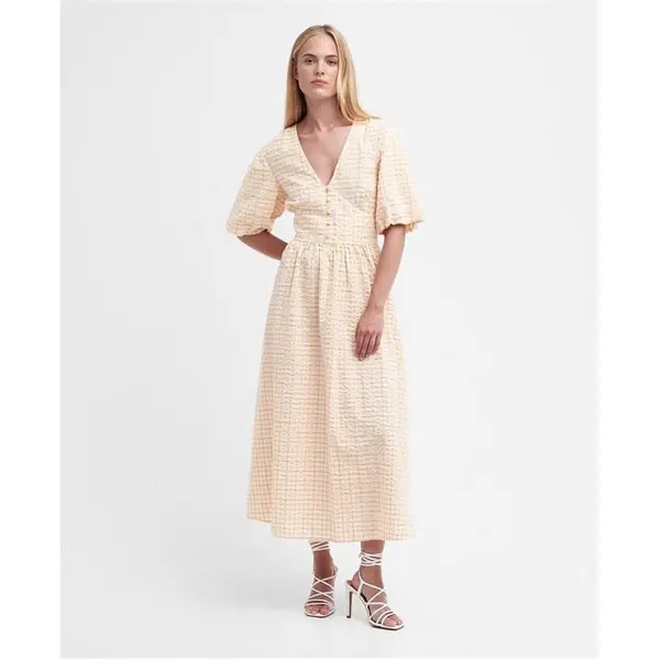 Image of Barbour Belmont Gingham Midi Dress - Pink 14