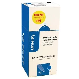 Image of Pilot SuperGrip BPGG 8R M Ballpoint Pen Retractable Line Width 0.27mm Tip Width 1.0mm Blue Pack 30