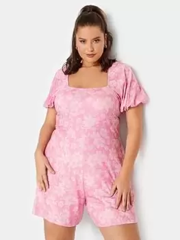 Image of Yours Bow Back Playsuit Stencil Floral - Pink, Size 18, Women