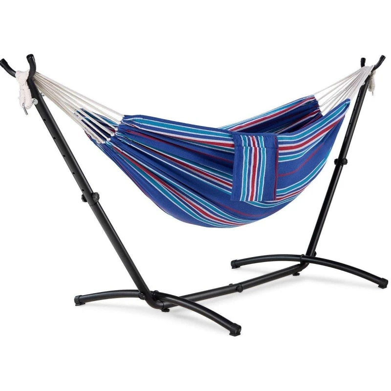 Image of VonHaus Ibiza Blue & Red Hammock with Stand Blue unisex 2 Person