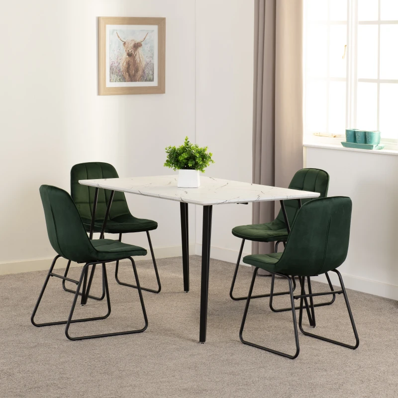 Image of Seconique Marlow & LUKas Dining Set (x4 Chairs) - White Marble/Emerald Green Velvet, White 400-401-338