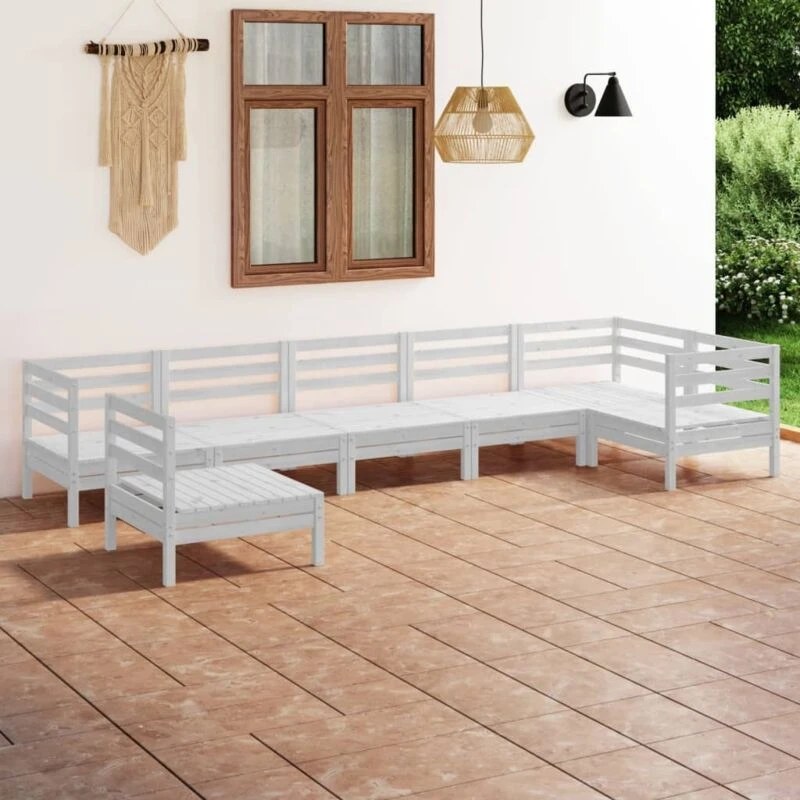 Image of VIDAXL 7 Piece Garden Lounge Set Solid Pinewood White Vidaxl 8720286686201