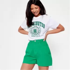 Image of I Saw It First Raw Hem Denim Boy Shorts - Green