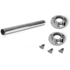 Image of Wardrobe Round Rail Chrome Hanging Rail Free End Supports & Screws - Lenght 400mm