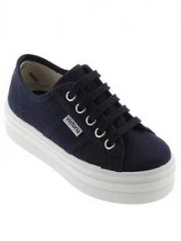 Image of Victoria Lace Up Platform Cotton Canvas Plimsoll - Navy