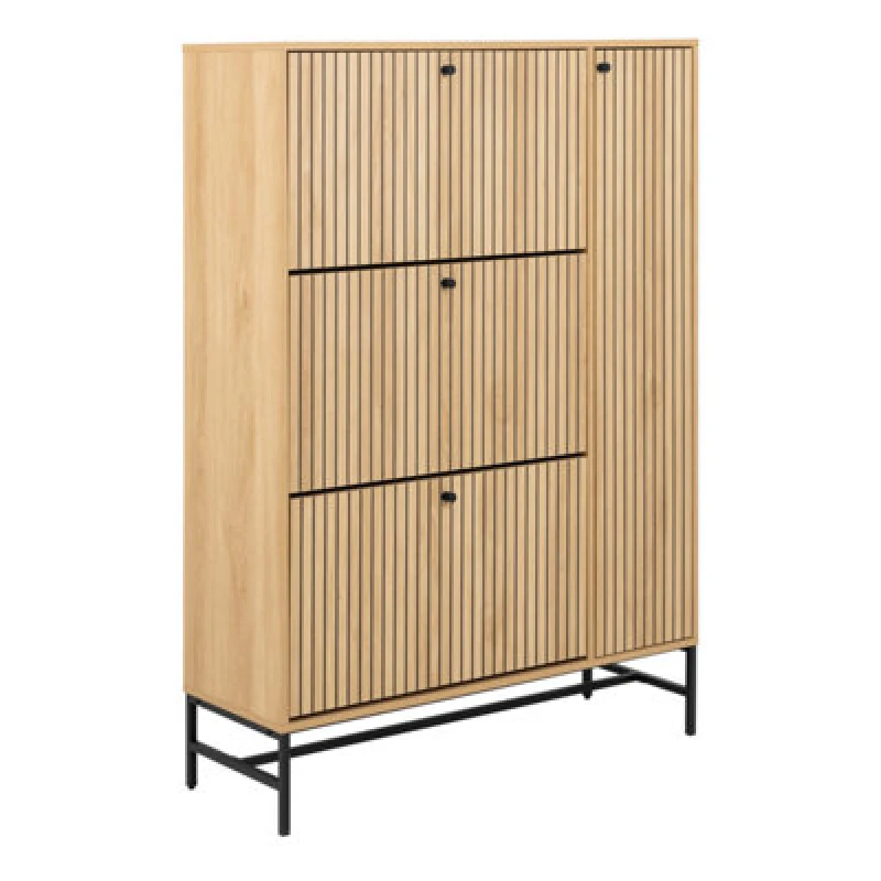 Image of Furniture To Go Albany Shoe Cabinet 3 Flip Down Doors 1 Pull Open Door In Oak/black Legs