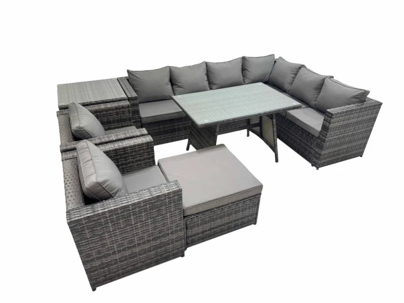 Image of Fimous Patio Furniture Sets with Dining Table Big Stool Side Table in Dark Grey Dark Grey Unisex