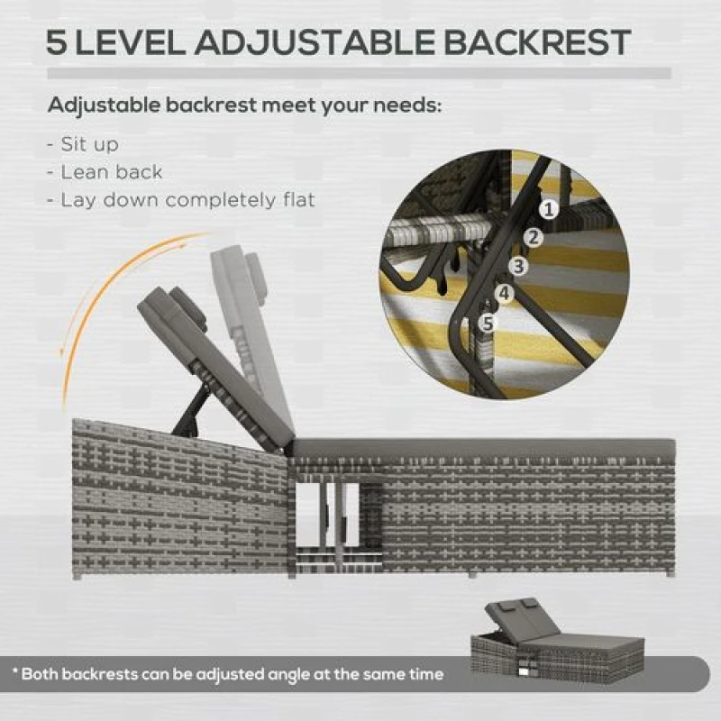 Image of Outsunny 2 Person Rattan Daybed Lounger - Grey 862-007V70GG