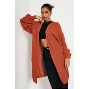 Image of I Saw It First Balloon Sleeve Longline Knitted Cardigan - Orange
