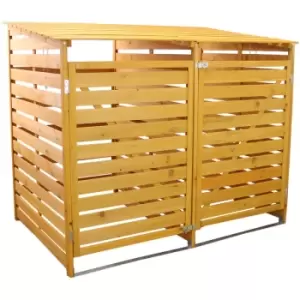 Image of Double Wheelie Bin Storage Shed Store Hideaway Wooden Dustbin - Brown