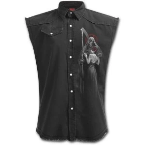 Image of Dead Kiss Mens Medium Sleeveless Stone Washed Worker Shirt - Black