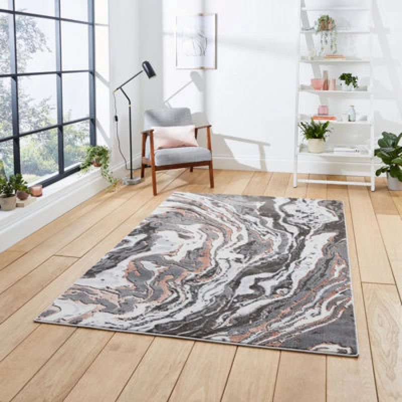 Image of Think Rugs Apollo Grey/Rose Rectangle 160 x 220cm Polypropylene Modern Abstract GR584, Grey APOGR584GYR1622