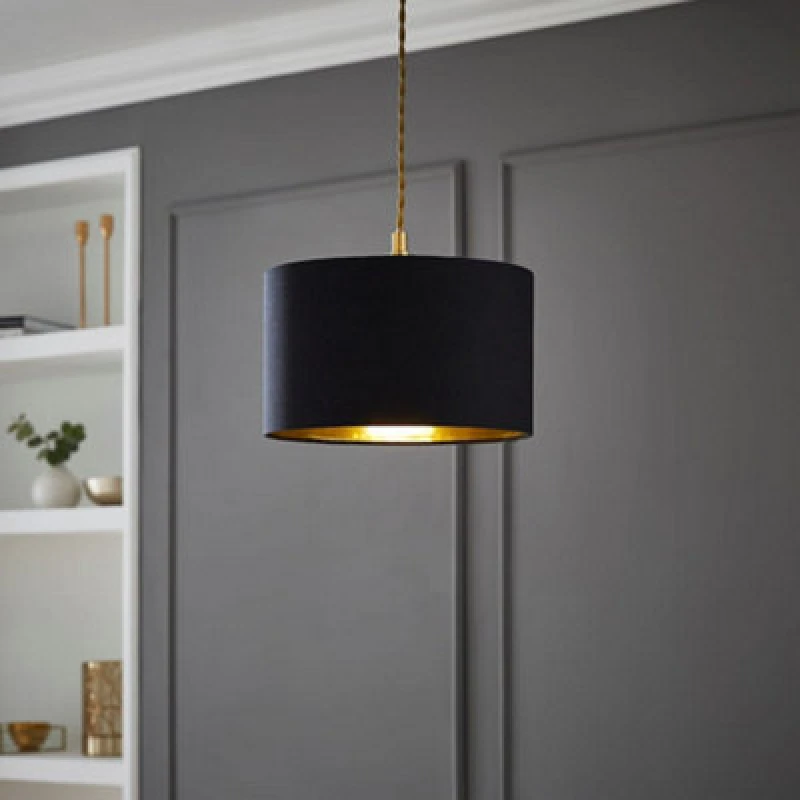 Image of ValueLights ValueLights Reni Black with Metallic Gold Inner Easy Fit Drum Ceiling Lamp Shade Size: Small Black Small Unisex 5016529270768