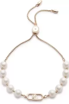 Image of Ladies Lauren Ralph Lauren BR PEARL LOGO SLIDER-GLD/PEARL/SILK Bracelet 14B00219