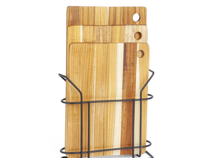 Image of Stolf Set of 3 Edge Grain Teak Wood Cutting Board with Stander Natural unisex