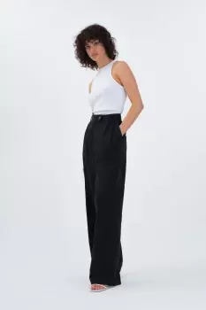 Image of Fanita Wide Leg Linen Trouser, Black / 12