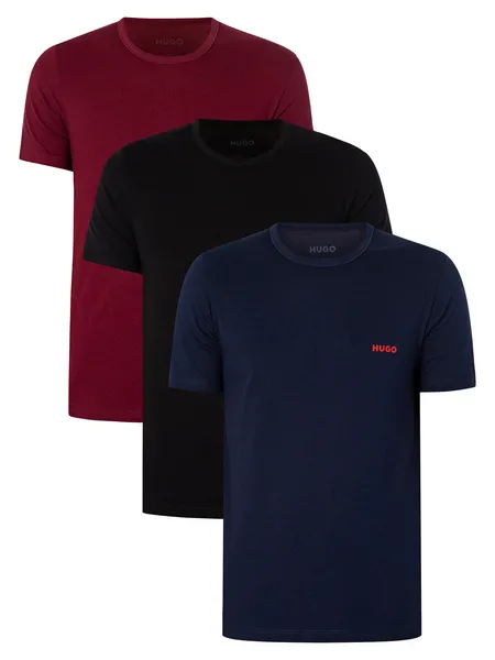Image of HUGO 3 Pack Lounge Logo Crew T-Shirt Black/Navy/Burgundy L