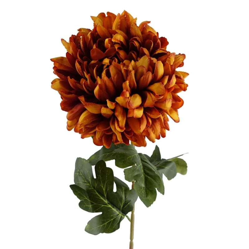 Image of Leaf Premium Orange Silk Chrysanthemum - Large 75cm"