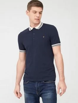 Image of Farah Stanton Contrast Collar Polo Shirt - Navy