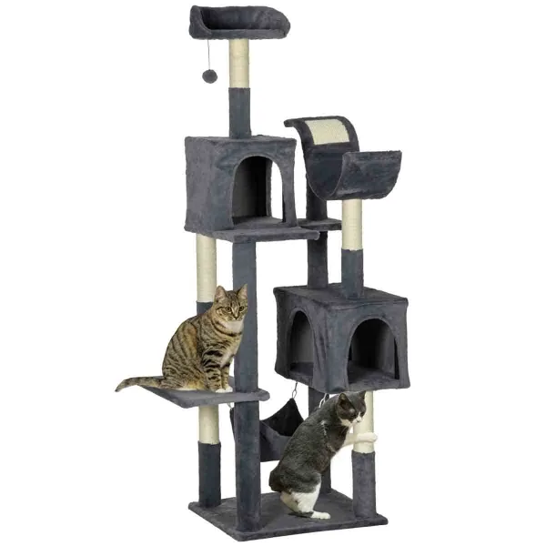 Image of PawHut 177cm Cat Tree Modern Tower w/ Hammock - Dark Grey