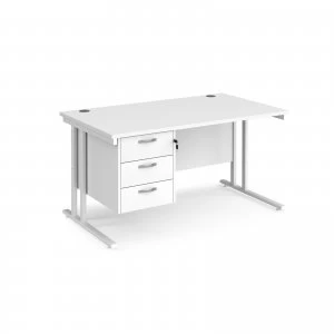 Image of Maestro 25 WL Straight Desk With 3 Drawer Pedestal 1400mm - White cant