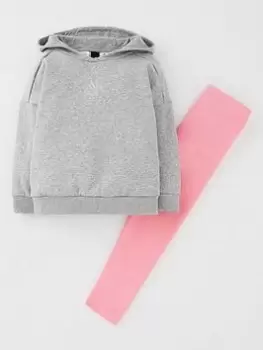 Image of adidas Favourites Toddler Girls 3 Stripe Overhead Hoodie And Tights Set - Light Grey, Light Grey, Size 0-3 Months, Women