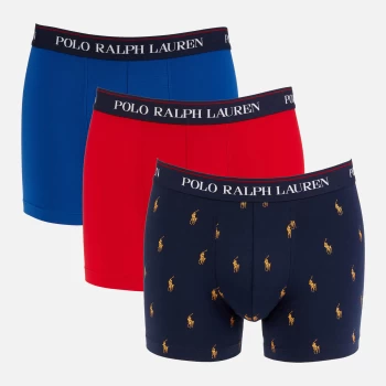 Image of Polo Ralph Lauren Mens 3 Pack Classic Trunk Boxer Shorts - Blue/Navy/Red - S