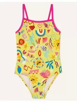Image of Accessorize Girls Sunshine Print Swimsuit - Yellow, Yellow, Size Age: 5-6 Years, Women