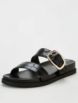 Image of Office Synthia Double Buckle Flat Sandal - Black Croc