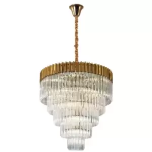 Image of Luminosa Pendant Round 5 Tier 18 Light E14, Brass, Clear Glass, Item Weight: 30.2kg