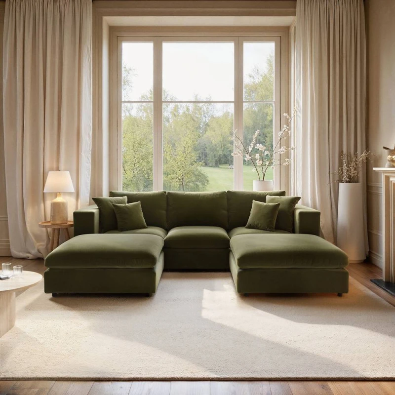 Image of Solace+Co Asher U Shape Corner Sofa Bundle in Green Green Unisex