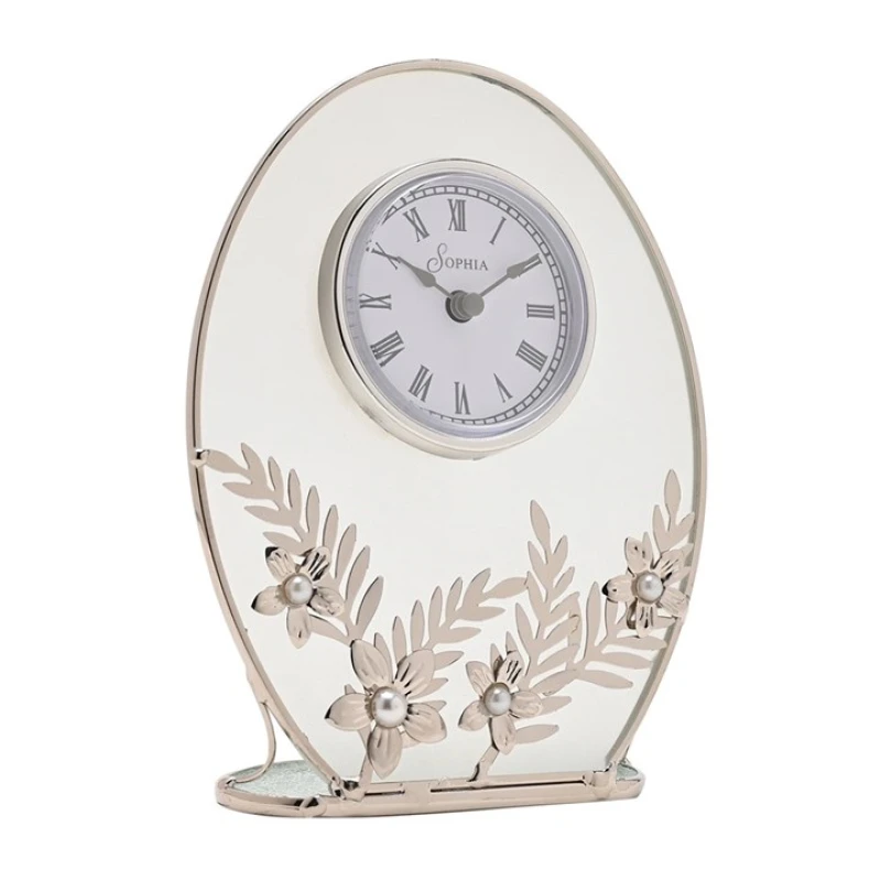Image of SP3505CK Sophia Silver Tone Daisy Oval Clock - P66130