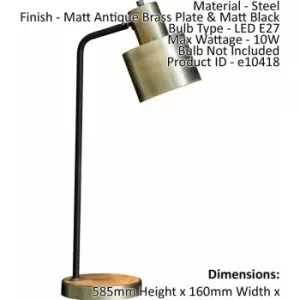 Image of Table Lamp Matt Antique Brass Plate & Matt Black 10W LED E27 Bedside Light