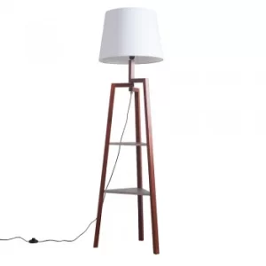 Image of Towa Dark Wood Tripod Floor Lamp with Shelves and XL White Aspen Shade