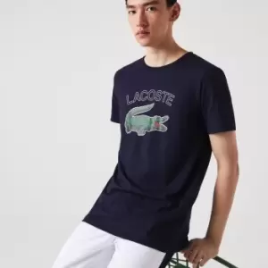 Image of Mens Lacoste SPORT Crocodile Print Jersey T-Shirt Size 4 - M Navy Blue