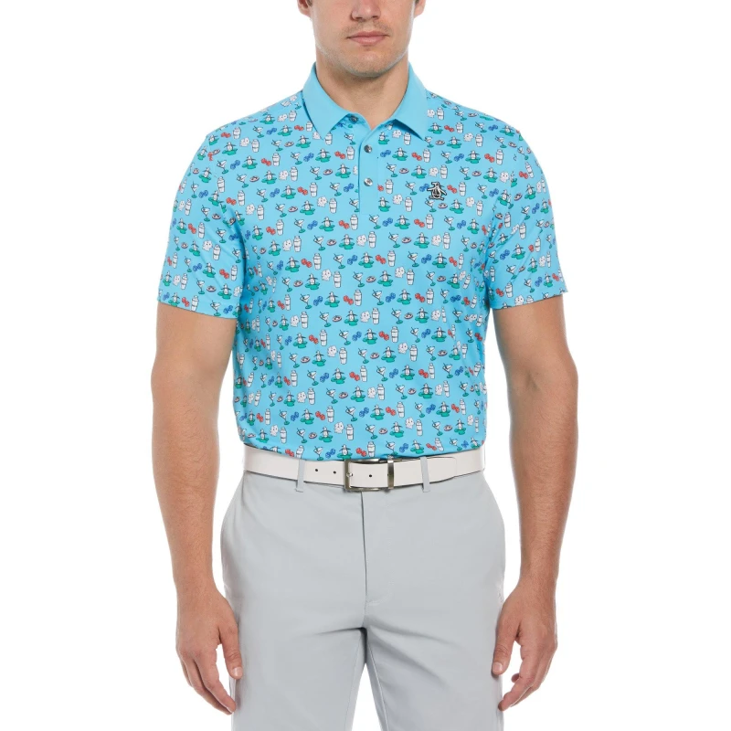 Image of Original Penguin Golf Mens Short-Sleeve Performance Polo Shirt Blue Atoll male Small