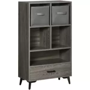 Image of Homcom - Freestanding Storage Cabinet, Display Shelf with Storage Drawers - Grey