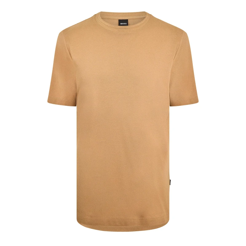 Image of Boss Mens Tiburt Bubble Structure Cotton Short Sleeve T-Shirt Medium Beige male Small