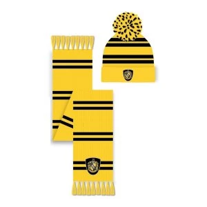 Image of Harry Potter - Hufflepuff Crest Pom Pom Beanie & Scarf Set Unisex - Yellow/Black