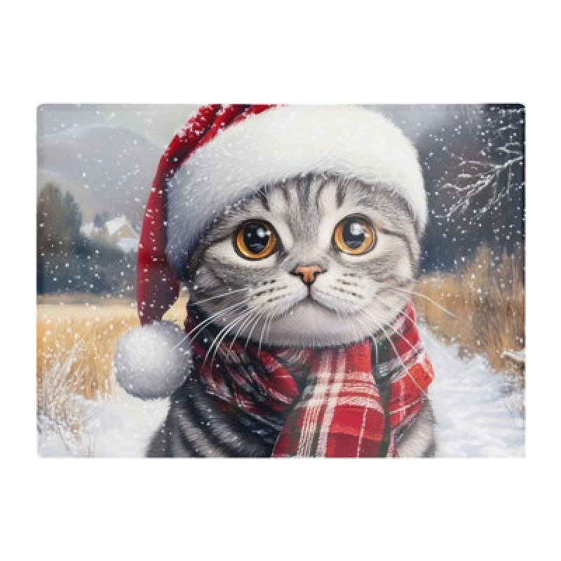 Image of Warren Reed Designer Snowy Christmas Scottish Fold Cat Glass Chopping Board