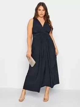 Image of Yours Knot Front Maxi Dress - Navy, Blue, Size 18, Women