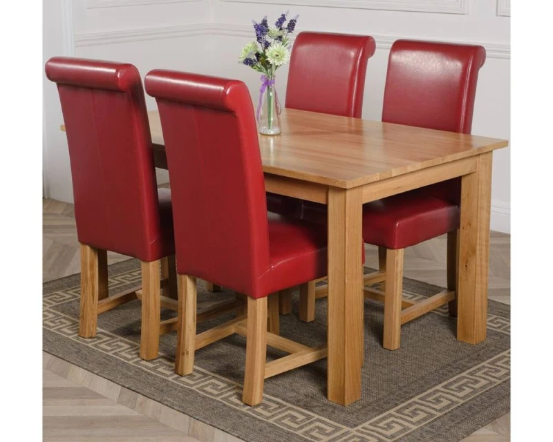Image of Thats Furniture Oslo 150 x 90cm Medium Oak Dining Table & 4 Washington Leather Chairs in Red Red Unisex 150 x 90 cm