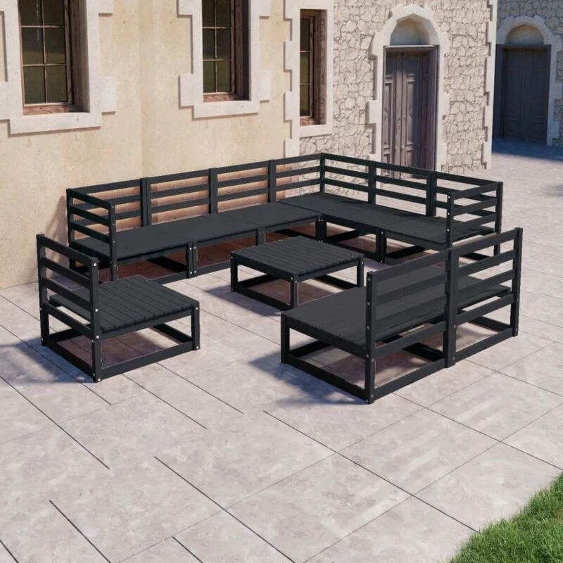 Image of VIDAXL 10 Piece Garden Lounge Set Black Solid Pinewood Vidaxl 8720286468968