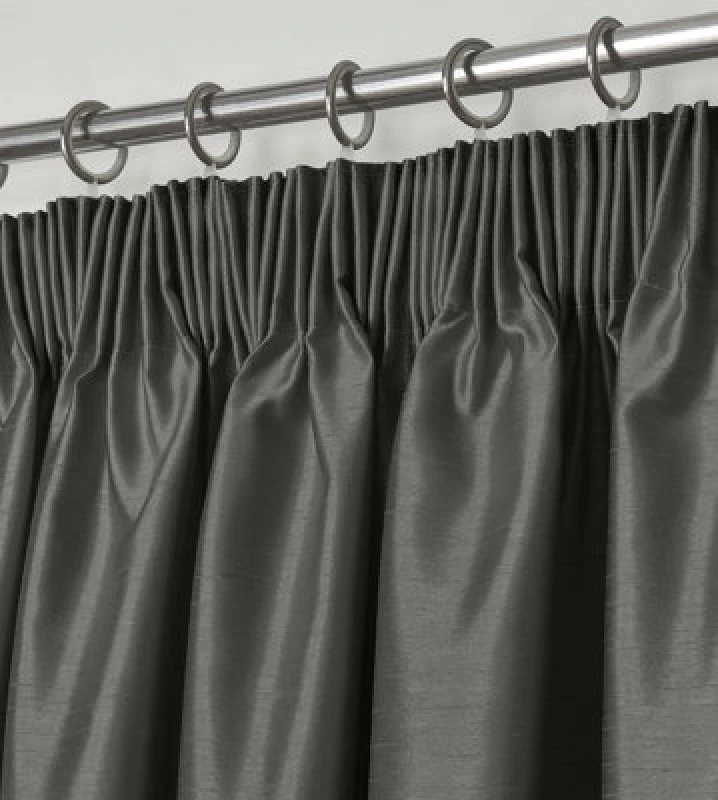Image of Intimates Faux Silk Pencil Pleat Curtains in Charcoal Size: 228cm width x 228cm drop Charcoal Unisex 228cm width x 228cm drop