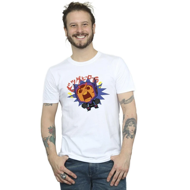 Image of Disney Men Big Hero 6 Baymax Hiro Angry Manga T-Shirt in White Size: Small White S Male 5059934892408