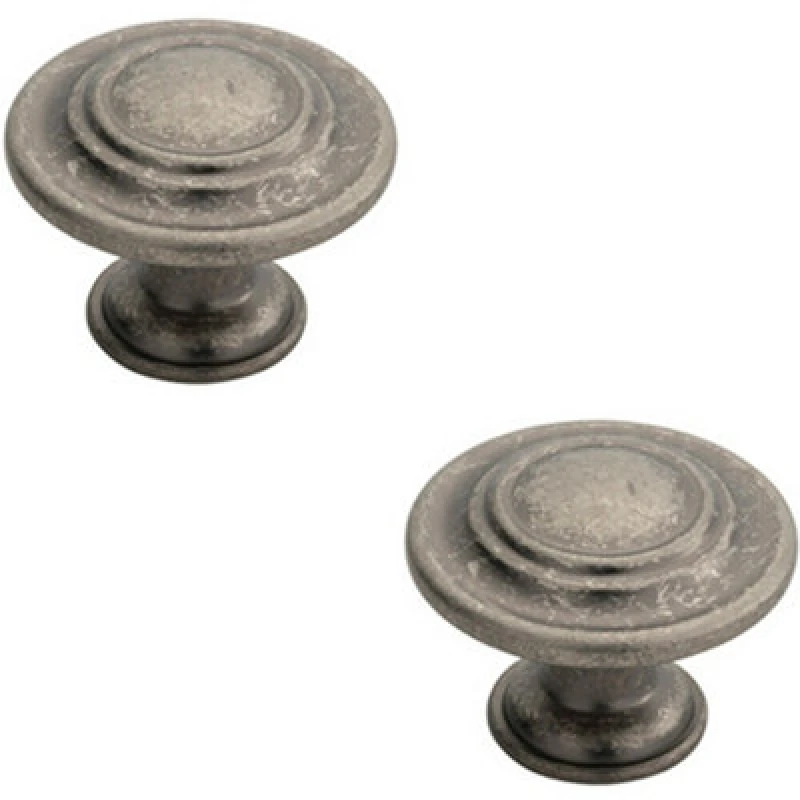 Image of Loops 2x Round Ringed Pattern Door Knob 32mm Diameter Pewter Cabinet Handle Multi unisex