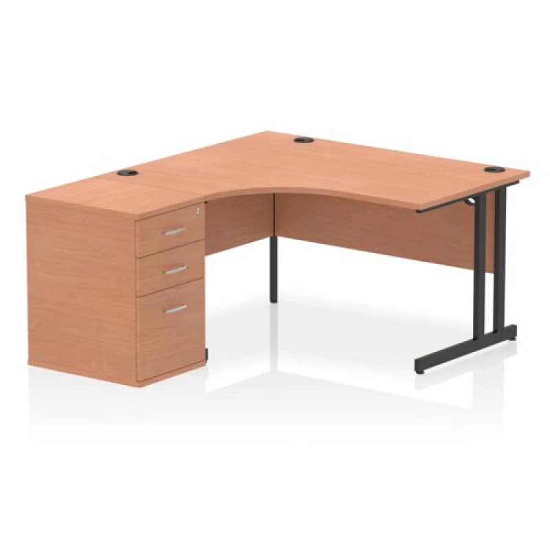 Image of Impulse Impulse 1400mm Left Crescent Office Desk Beech Top Black Cantilever Leg Workstation 600 Deep Desk High Pedestal IWSLC146BCBCH