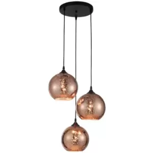 Image of Merano - Gresham 3 Light Cluster Pendant Ceiling Light Copper Glass, Black Metal LED E27