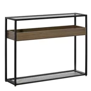 Image of Homcom Industrial Style Console Table With Grey Tempered Glass Top Black Frame Wooden Finish
