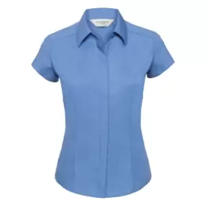 Image of Russell Collection Ladies Cap Sleeve Polycotton Easy Care Fitted Poplin Shirt (XL) (Corporate Blue)